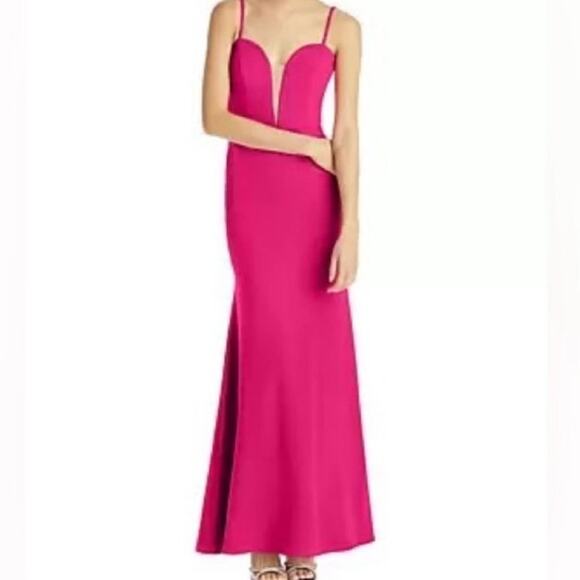 Aqua Barbie Pink Plunge Neck Maxi Gown Sz 12 NWT - Picture 1 of 11